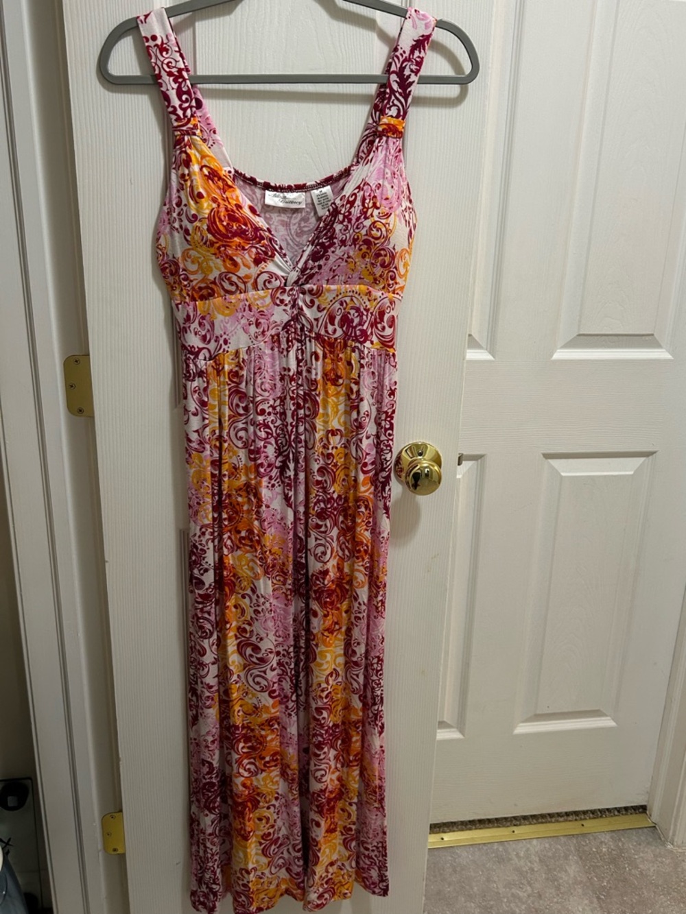 Allison Brittney Pink and Yellow Scroll-Print Maxi Dress